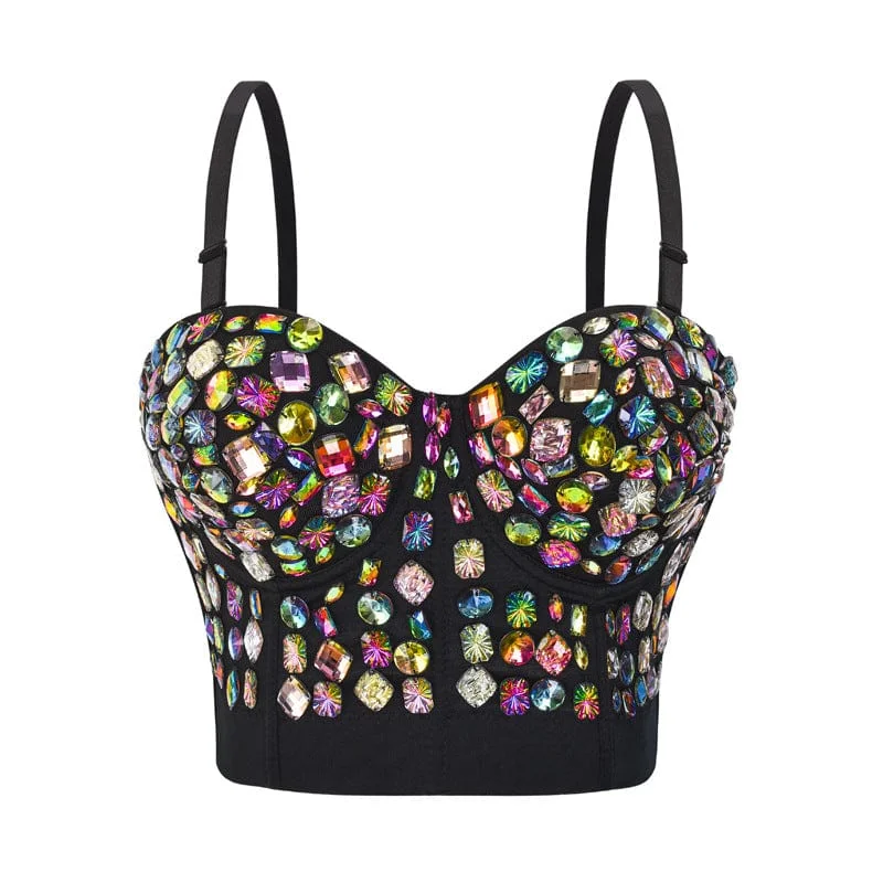 Casual T-Shirts for Everyday Wear -Women's Gothic Colourful Beaded Bustier