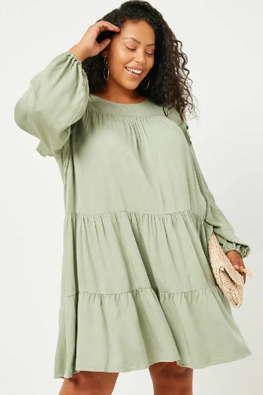 Plus size dresses for casual Fridays stay relaxed -Ruffled Shoulder Long Sleeve Dress