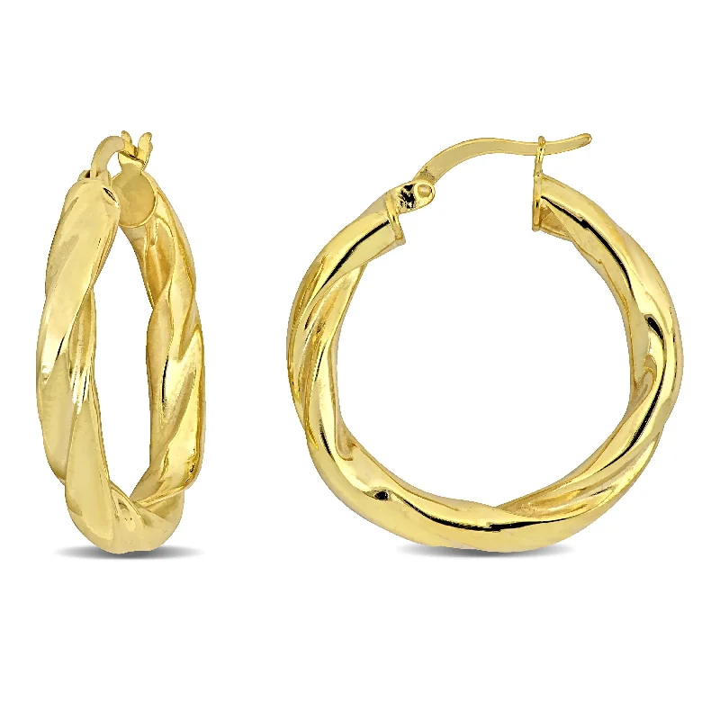 Drop Earrings with Wave Designs -Miadora Yellow Plated Sterling Silver 30mm Round Twist Hoop Earrings