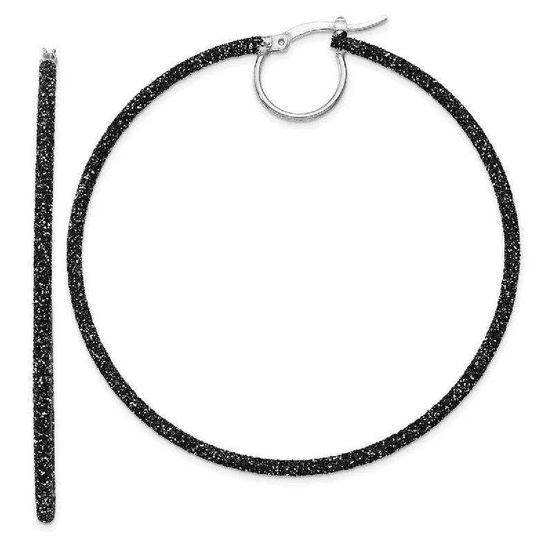 Drop Earrings with Infinity Symbols -Curata 925 Sterling Silver 60x2mm Black Glitter Hoop Earrings