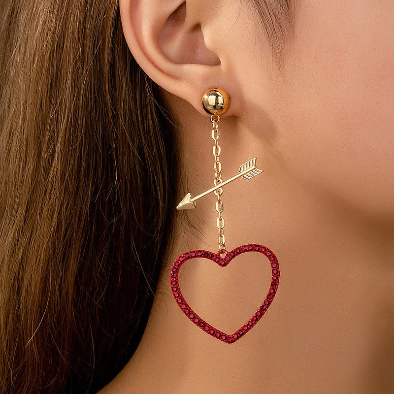 Drop Earrings for Everyday Glamour -Wholesale Red Love Earrings Pierce Heart with One Arrow Advanced European and American Cross-border Qingdao Foreign Trade Jewelry Ladies Valentine's Day Gift