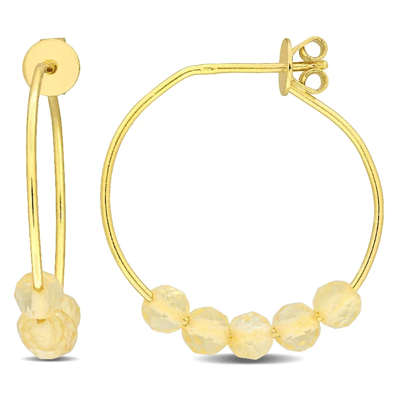 Crystal and Pearl Drop Earrings for Glamour -Miadora Yellow Sterling Silver 4mm Citrine Bead 7/8ct TGW Hoop Earrings