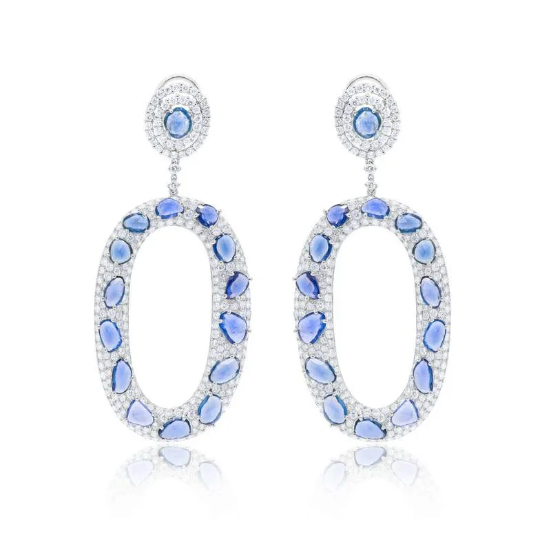 Contemporary Drop Earrings for Fashion -18KW SAPPHIRE DIAMOND DROP EARRINGS