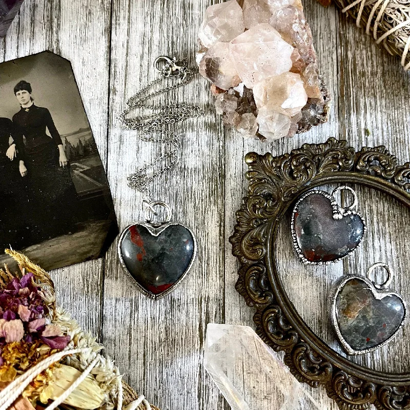 Unique necklaces and pendants with vintage-inspired designs for timeless appeal-Bloodstone Crystal Heart Necklace in Fine Silver / Stone Pendant