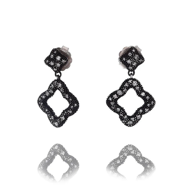 Drop Earrings for Mother's Day -Estate David Yurman Sterling Diamond Midnight Melange Double Quadrefoil Diamond Dangle Earrings