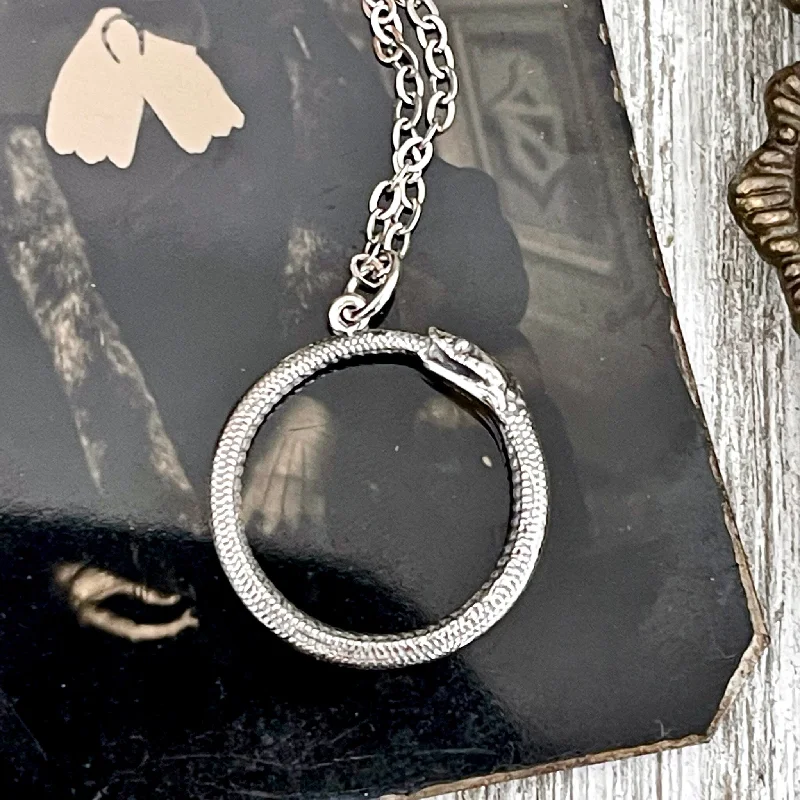 Best necklaces and pendants with cross pendants for a spiritual, meaningful symbol-Tiny Talisman Collection - Sterling Silver Ouroboros Snake Pendant 26x21mm  /