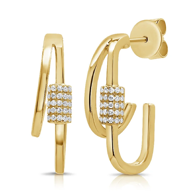 Drop Earrings with Floral Motifs -Modern Diamond Link Hoop Earrings in 14K Gold