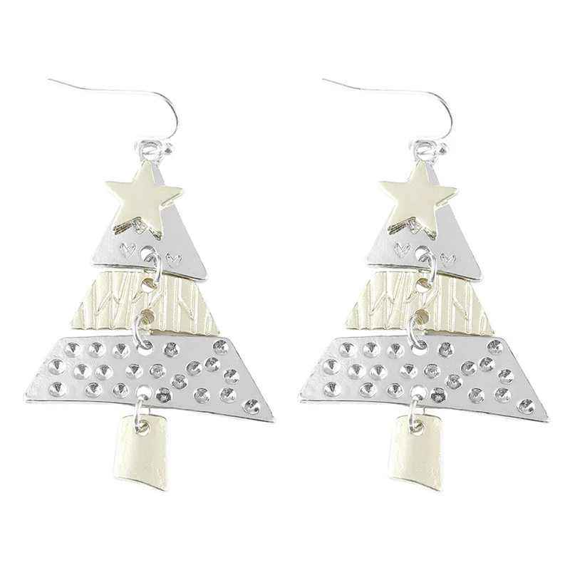 Pair of two-color christmas tree earrings