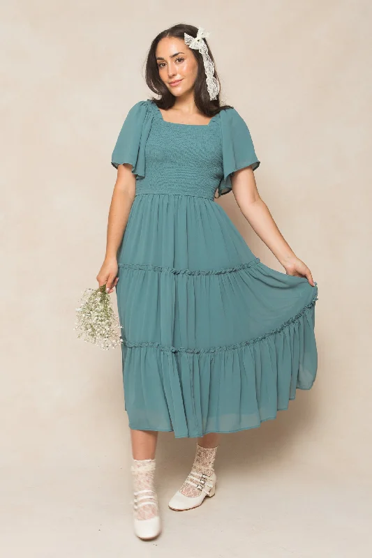 Plus size dresses for office wear stay sharp -Ellie Dress in Seaglass Chiffon