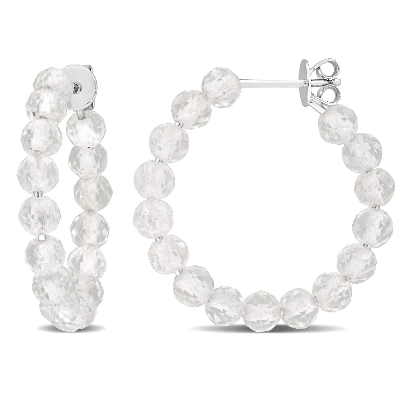 Drop Earrings for Formal Attire -Miadora Sterling Silver 4mm White Topaz beads 4.05ct tgw 26mm hoop earrings