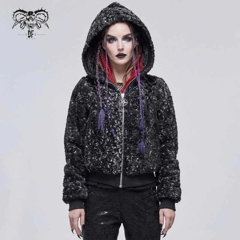 Workout T-Shirts for Fitness Sessions -Women's Gothic Strappy Splice Short Coat with Hood