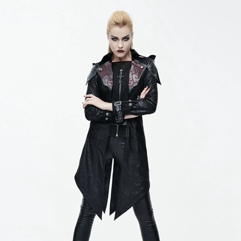 Graduation T-Shirts for Milestone -Women's Asymmetric Hem Hooded Goth Coat with Leather Details