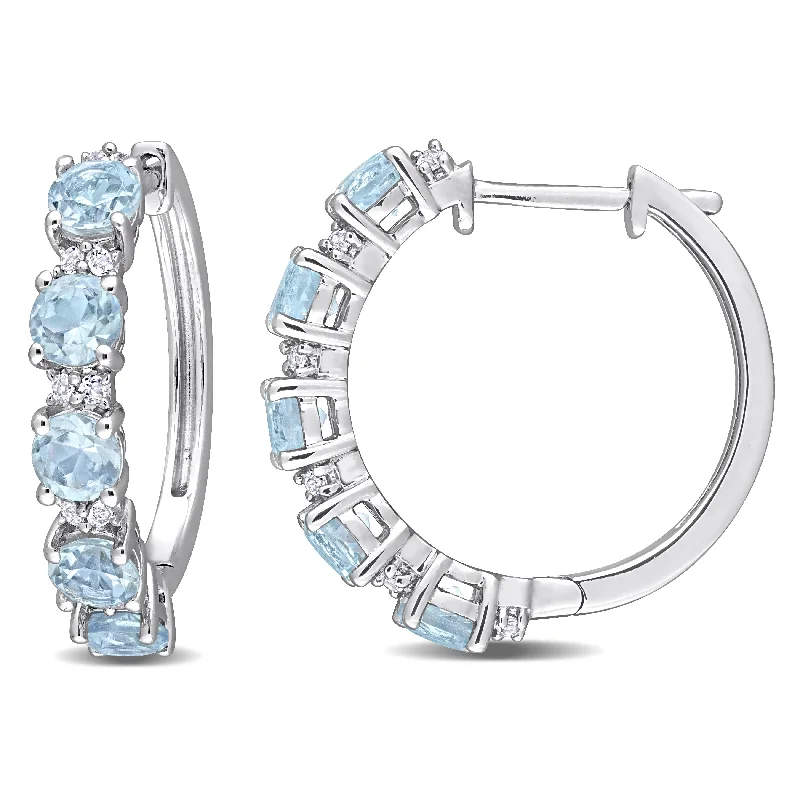 Lead Free Drop Earrings for Health -Miadora Sky-Blue and White Topaz Hoop Earrings in Sterling Silver