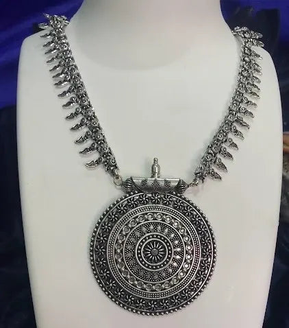 Beautiful necklaces and pendants with layered chains for a fashionable, chic look-Gorgeous Oxidized Chakra Pendant Fashionable Silver Necklace