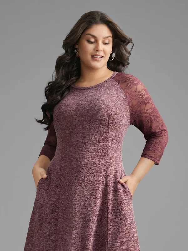 Plus size dresses for summer nights shimmer lightly -Heather Lace Patchwork Mesh Midi Dress