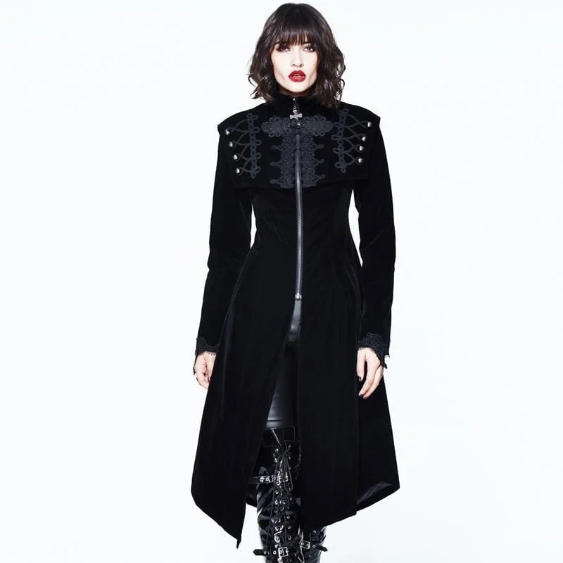 Geometric T-Shirts for Modern Design -Women's Square Bertha Collar Goth Long Coat