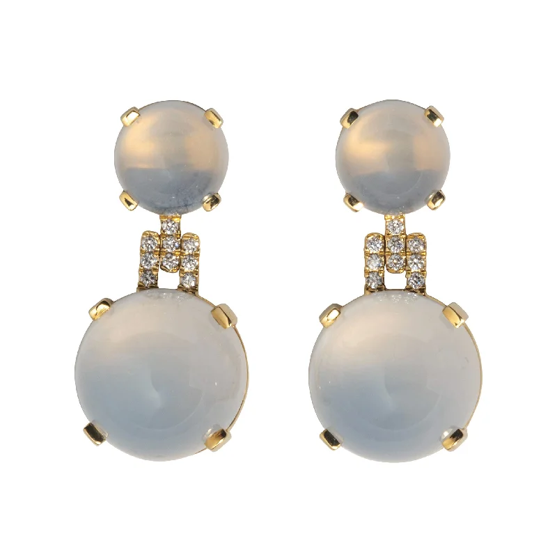 Geometric Drop Earrings for Trend -Goshwara Cabochon Moon Quartz & Diamond 18K Gold Drop Earrings