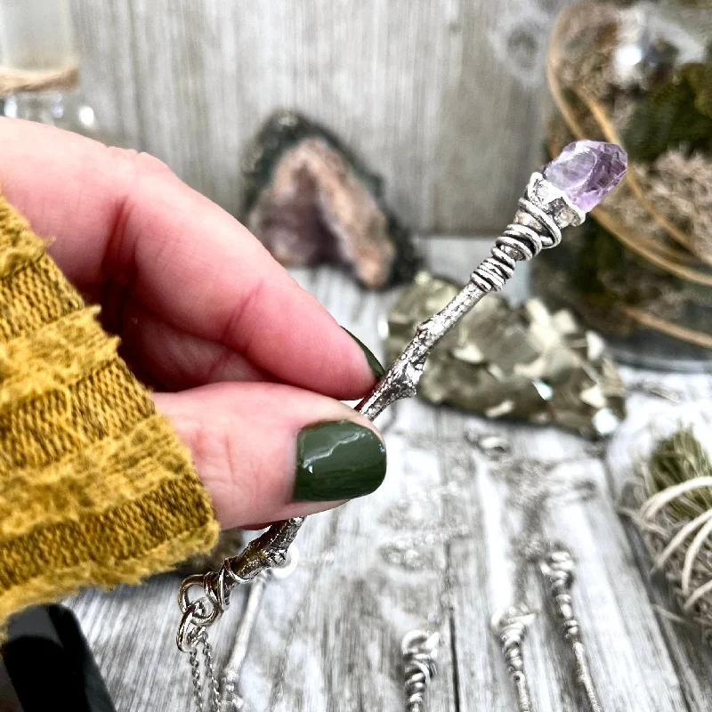 Best necklaces and pendants with heart-shaped lockets for a sentimental keepsake-Crystal Wand Necklace Fine Silver Raw Amethyst  Necklace / Wizard Witches Wand Necklace Pendant