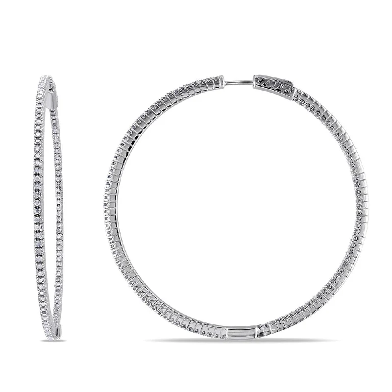 Tarnish Resistant Drop Earrings for Longevity -Miadora Sterling Silver 1ct TDW Diamond Thin Hoop Earrings - 56 mm x 1.8 mm x 56 mm