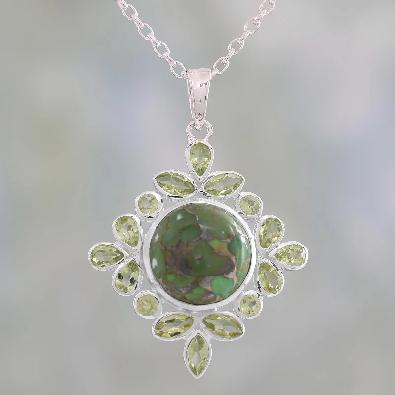 Best necklaces and pendants with silver chains for a sleek, timeless look-Bright Fascination Handcrafted Green Turquoise and Peridot Pendant Necklace