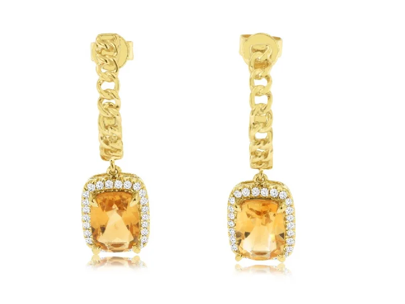 Star Shaped Drop Earrings for Charm -14K Yellow Gold Citrine and Diamond Dangle Earrings