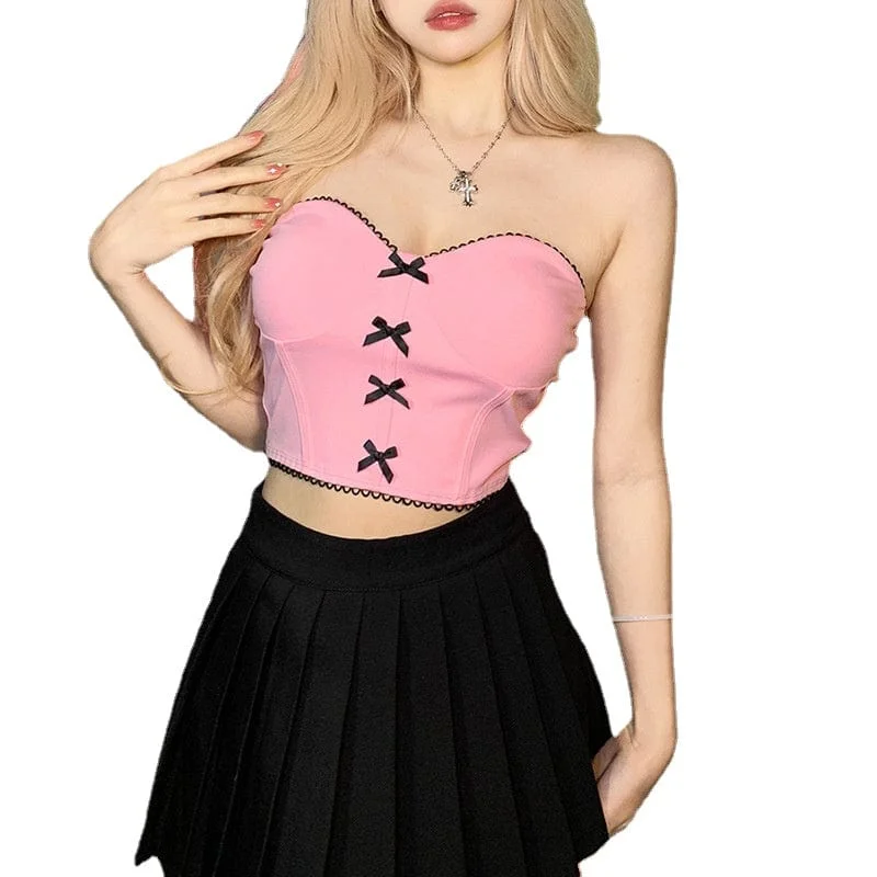 Loose T-Shirts for Relaxed Style -Women's Grunge Bowknot Bustier