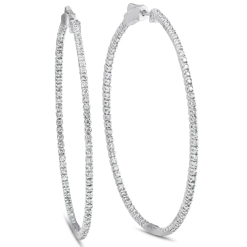 Best hoop earrings with custom designs for a personalized, unique accessory-Large hoop earrings for a bold statement -1.20Ct Diamond Inside Outside Skinny Hoops 14k White Gold Lab Grown2" Tall