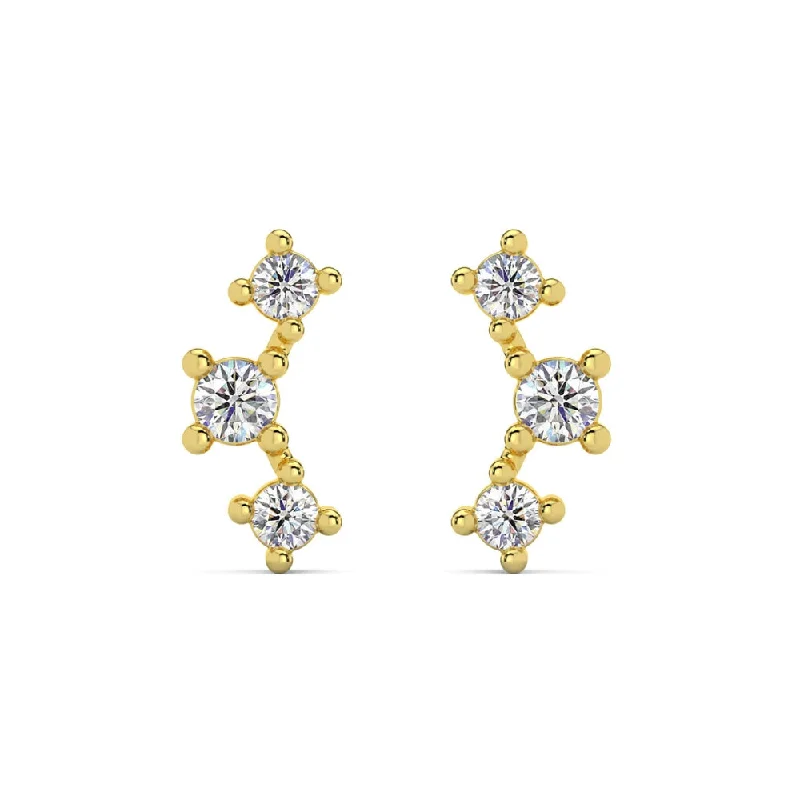 Best hoop earrings with butterfly motifs for a playful and whimsical appearance-Hoop earrings for petite faces -1/5Ct TW 3-Stone Diamond Crawler Earrings 14k Gold Studs Lab Grown 1/3" Tall