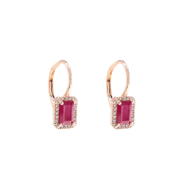 Best hoop earrings with snake chain details for a sleek and modern touch-Oval hoop earrings for a modern twist -14K Rose Gold Ruby & Diamond Drop on French Back