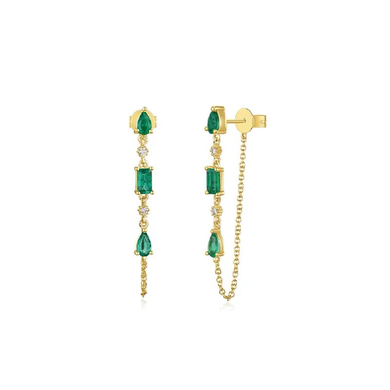 Hoop earrings with tortoiseshell designs for a chic and classic style-Hoop earrings with butterfly design for a cute vibe -14K Emerald Diamond Chain Earring