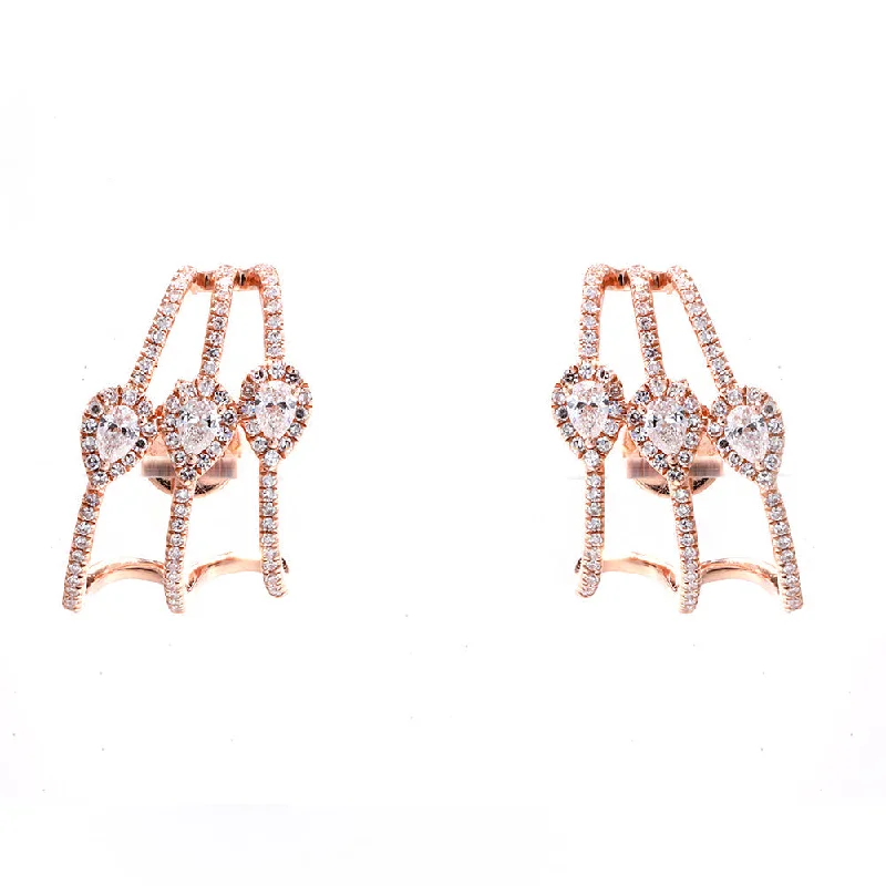 Hoop earrings with circle designs for a classic and timeless shape-Multi-layered hoop earrings for a dramatic effect -14K Rose Gold and Diamond Pave and Diamond Ear Cuff