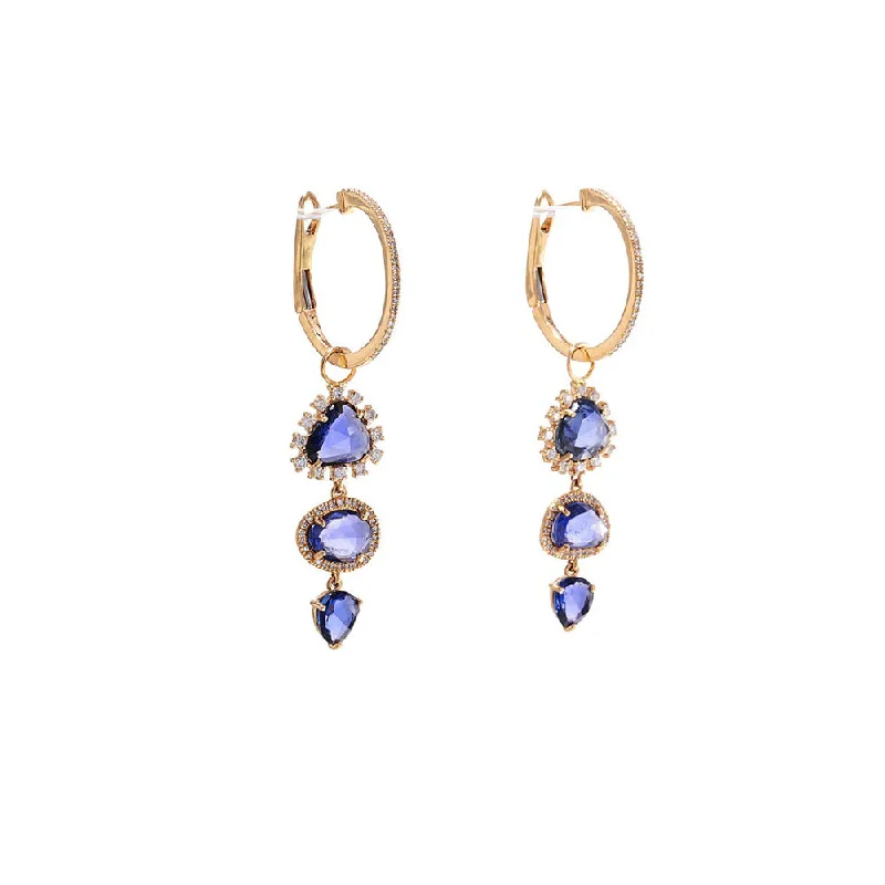 Best hoop earrings with detachable studs for a versatile and adjustable accessory-Hoop earrings with woven metal for a different texture -14k Gold, Diamond and Sapphire Slice Hoops