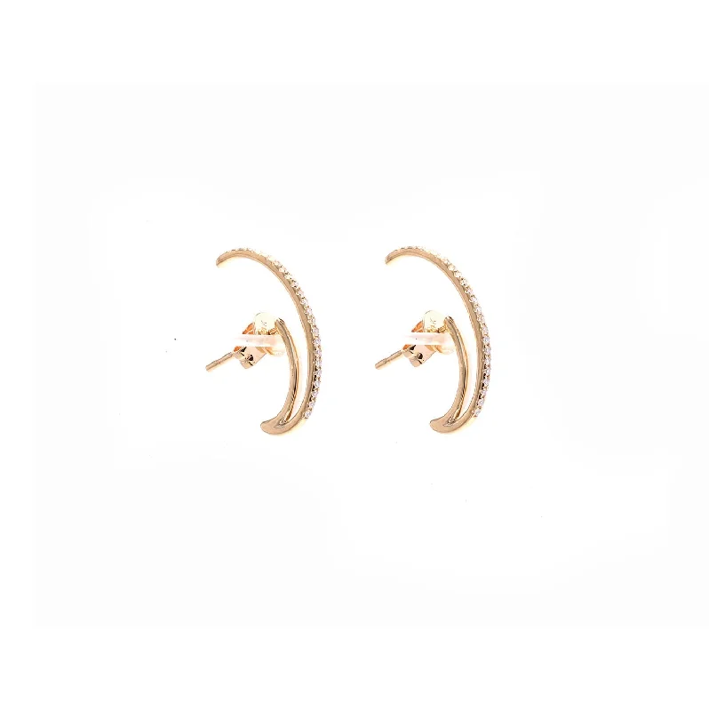 Hoop earrings with oversized pearl accents for a statement-making look-Dainty gold hoop earrings for daily elegance -14K Rose Gold Diamond Pave Single Row Ear Cuff