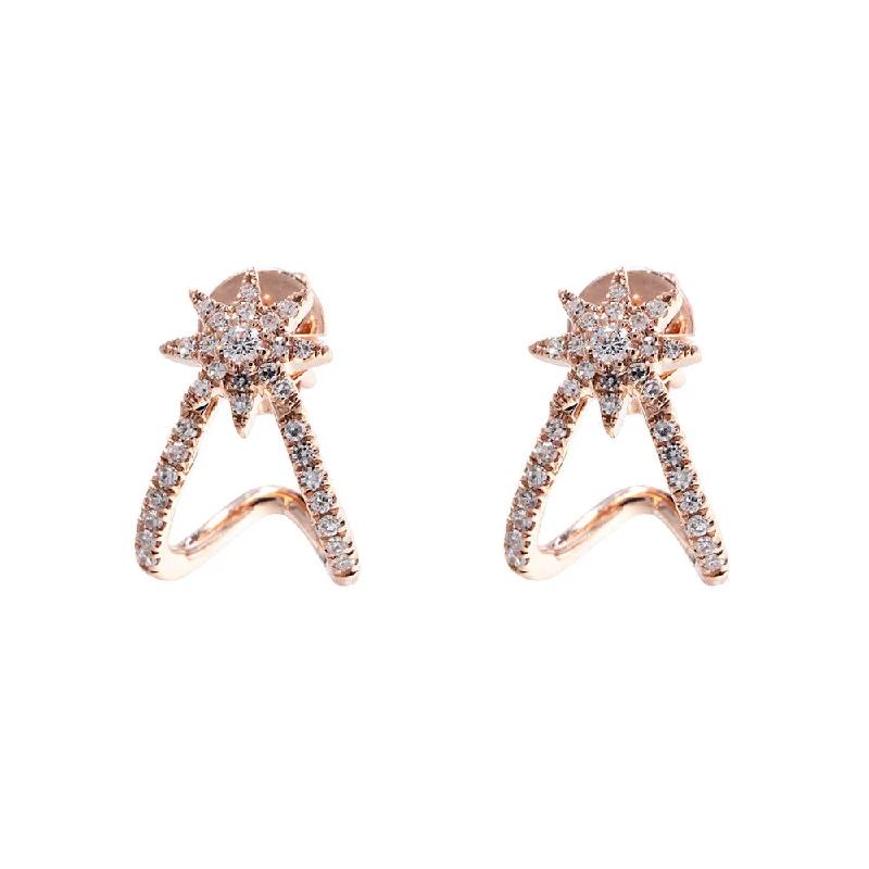 Hoop earrings with satin finishes for a smooth and elegant appearance-Simple hoop earrings for a minimalistic touch -14K Rose Gold Diamond Pave Starburst Huggy