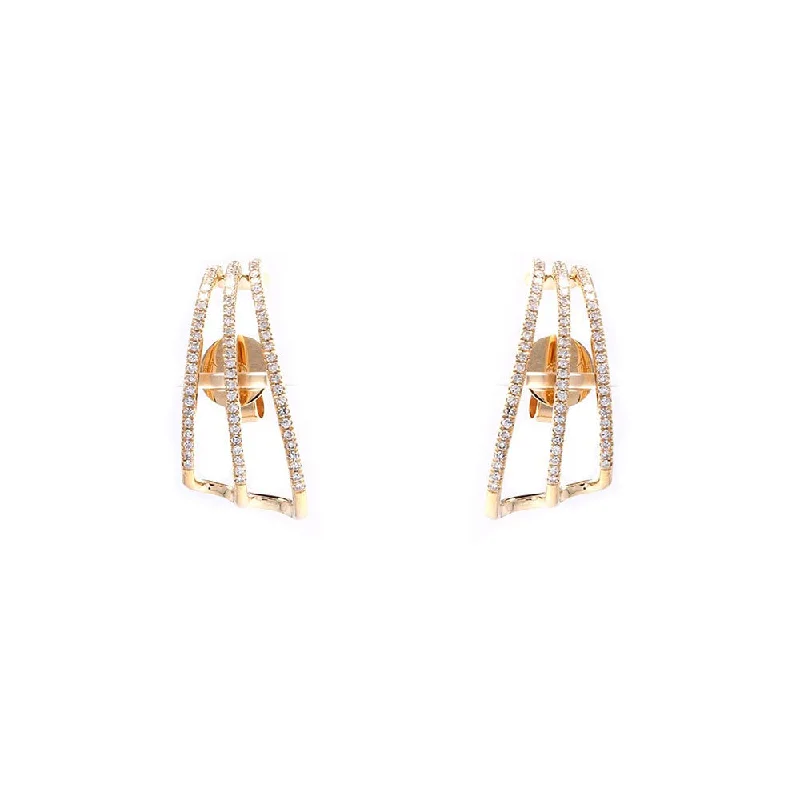 Best hoop earrings with vintage rhinestone embellishments for a retro-glam effect-Thin gold hoop earrings for a delicate style -14K Rose Gold Diamond Pave Triple Row Ear Cuff