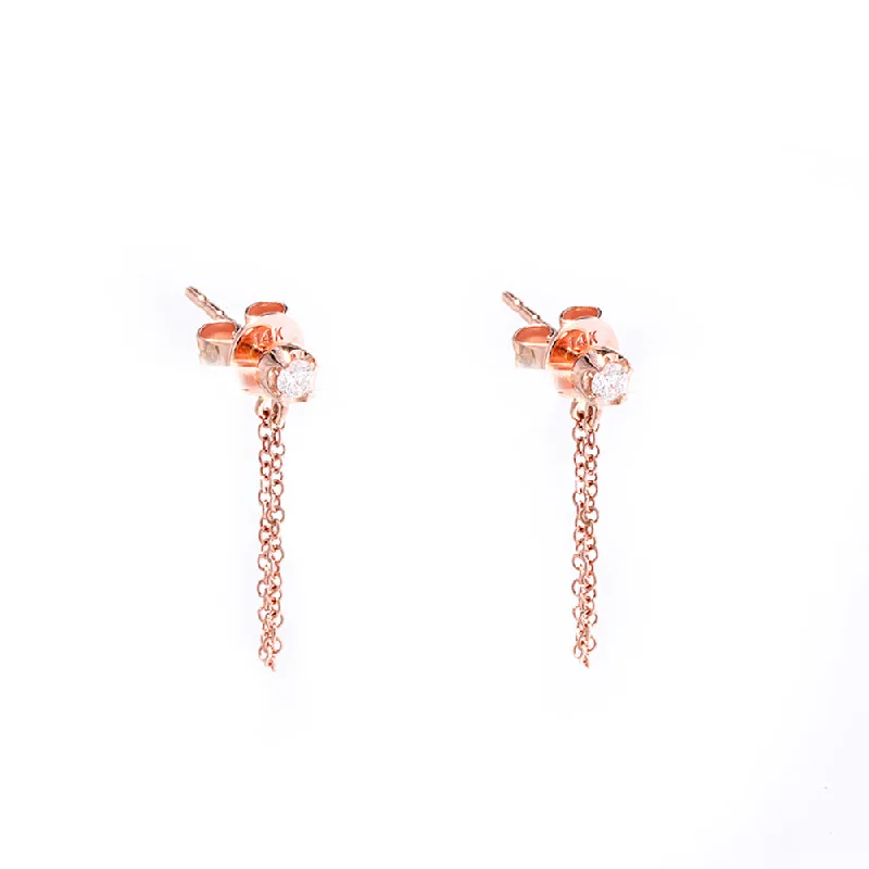 Hoop earrings with pearl accents for a chic and classic style-Large statement hoop earrings for women -14K Rose Gold Diamond Stud and Diamond Chain Earring