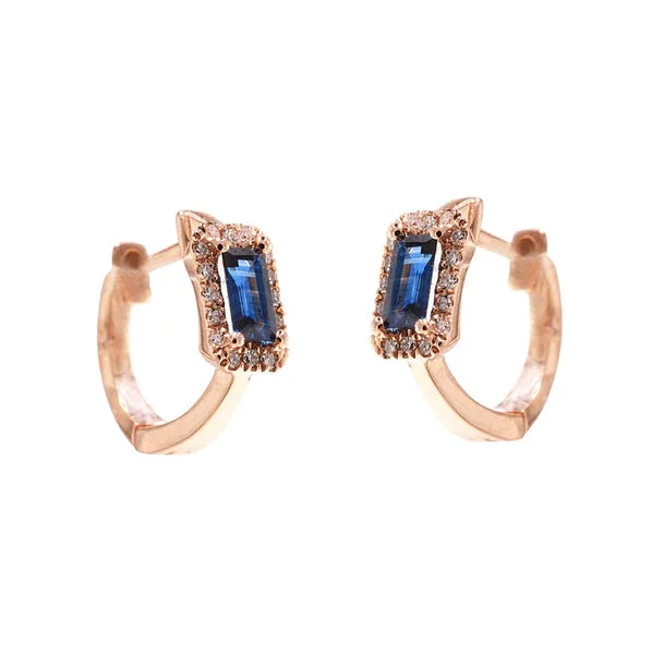 Best hoop earrings with intricate beaded details for a textured, stylish appearance-Chunky hoop earrings for fashion-forward outfits -14k Gold Sapphire and Diamond Huggies