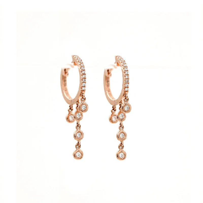 Hoop earrings with multi-tone finishes for a colorful and layered effect-Hoop earrings with dangling features for extra shine -14k Rose Gold Diamond Bezel Set Tripled Row Huggies