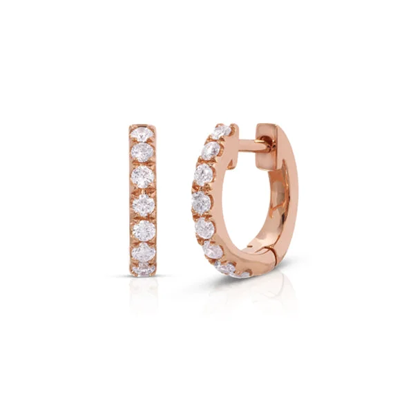 Medium hoop earrings for an everyday look with the perfect balance of style-Hoop earrings for a chic fashion statement -14K Rose Gold Diamond Huggy Bezel Set