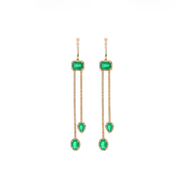 Hoop earrings with enamel stripes for a colorful and eye-catching design-Round hoop earrings for simple style -14k Rose Gold Diamond Pave and Emerald Earrings