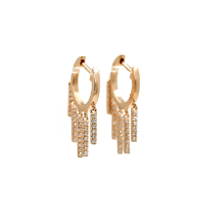 Hoop earrings with twisted metal designs for a dynamic and modern style-Hoop earrings with pearl accents -14KT Rose Gold Diamond Pave Multiple Stick Huggy