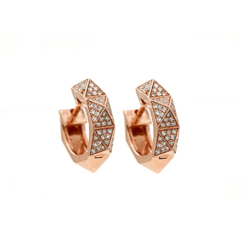 Best hoop earrings with asymmetrical designs for a fashion-forward, avant-garde look-Gold-filled hoop earrings for a polished shine -14k Rose Gold Diamond Pave Pyramid Huggies