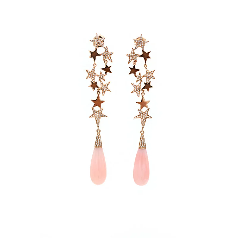 Best hoop earrings with twisted rope designs for a nautical-inspired style-Hoops earrings for a party or night out -14k Rose Gold Diamond Pave Star and Pink Opal Earrings