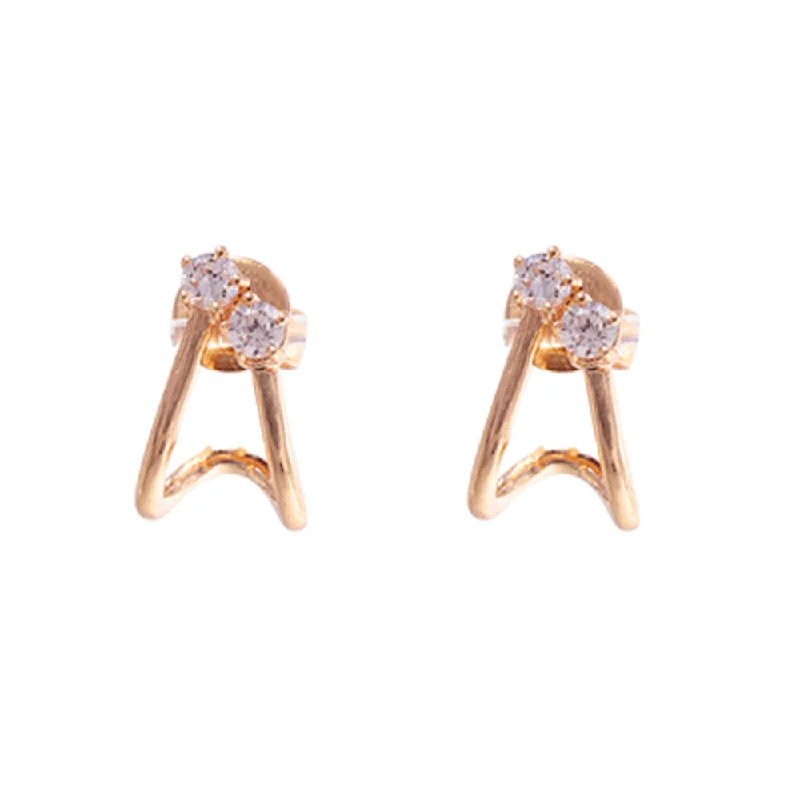 Best hoop earrings with geometric shapes for a modern and artistic appeal-Simple hoop earrings for a polished look -14k Rose Gold Double Diamond Huggy