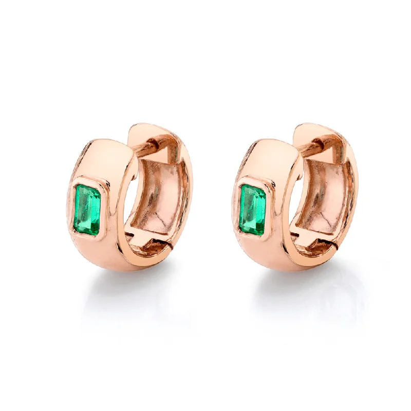 Hoop earrings with infinity loop designs for a continuous and eternal shape-Bold hoop earrings for a standout look -14K Rose Gold Emerald Huggy