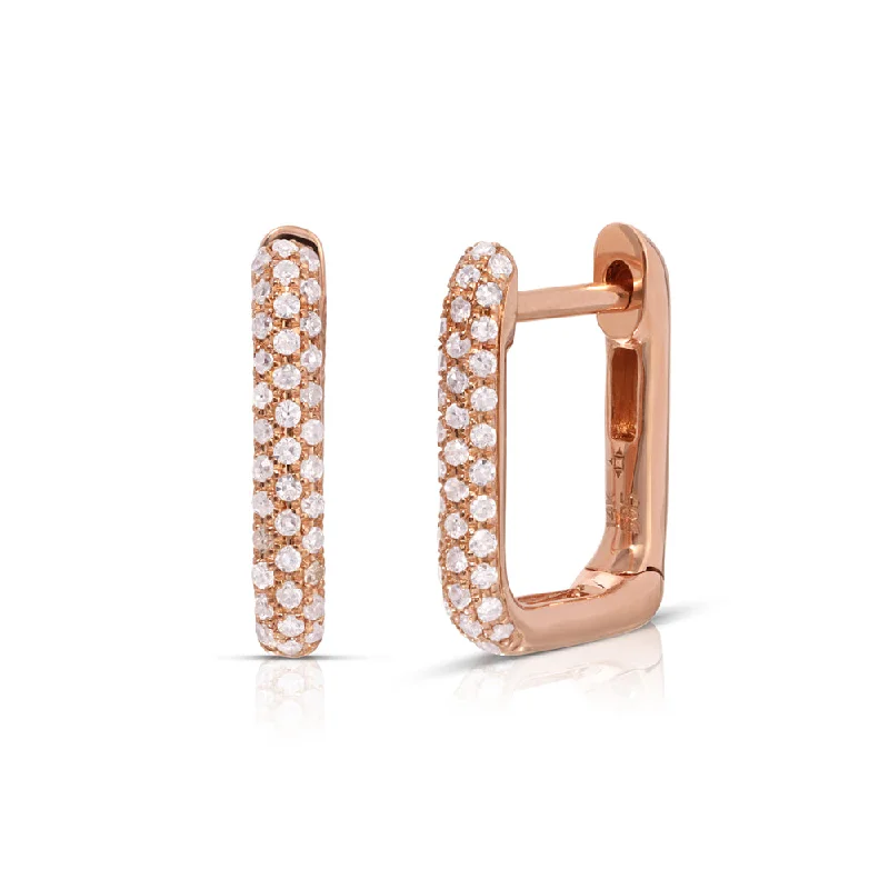 Hoop earrings with diamond-cut surfaces for added sparkle and shine-Classic silver hoop earrings for women -14K Rose Gold Mini Pave Diamond Square Huggies