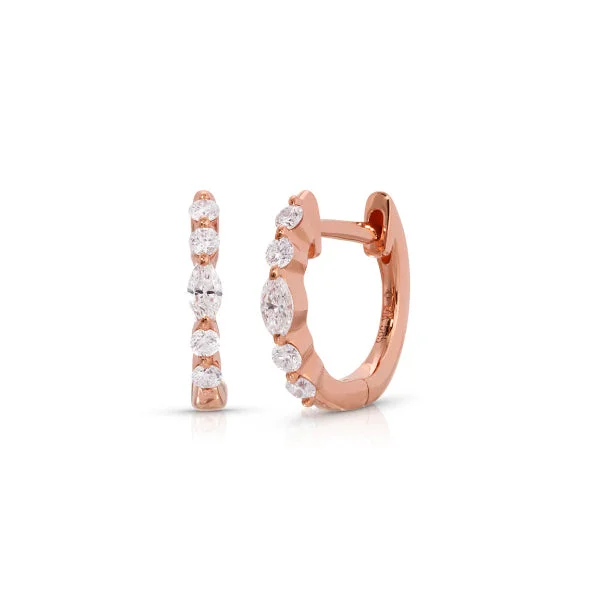 Hoop earrings with rhinestone embellishments for a glamorous and sparkling look-Stylish hoop earrings for an office look -14K Rose Gold Mixed Diamond Shape Huggies