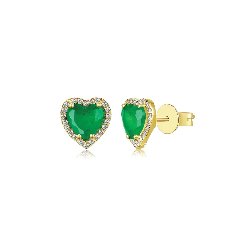 Hoop earrings with rhinestone-studded rims for a glamorous touch-Classic hoop earrings for all ages -14K Small Emerald Diamond Heart Stud Earring