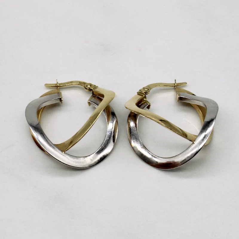 Hoop earrings with twisted metal designs for a dynamic and modern style-Hoop earrings with pearl accents -14k Two Tone Gold Hoop Earrings