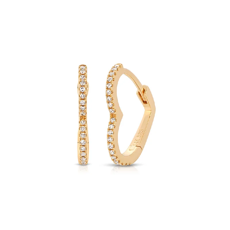 Best hoop earrings with oval shapes for a unique and elongated design-Hoop earrings for a bohemian-inspired outfit -14K Yellow Gold Diamond Pave Heart Huggy